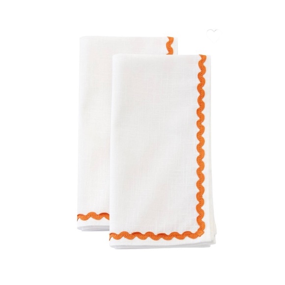 Cotton dinner napkins with orange rickrack trim - set of FOUR - NEW! - Picture 1 of 6